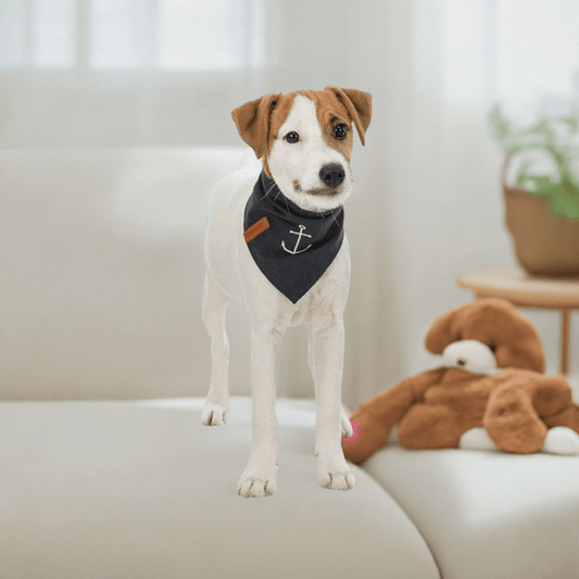 Hundetørklæde fra Trixie Be Nordic med hvidt anker på mørkeblå baggrund