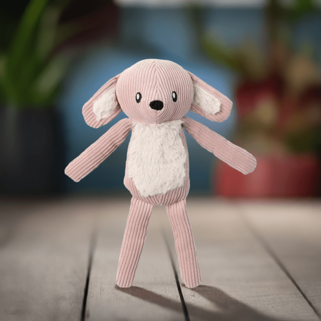 FuzzYard LIFE Bunny – Rosa bamse i fløjl med squeaker til hunde