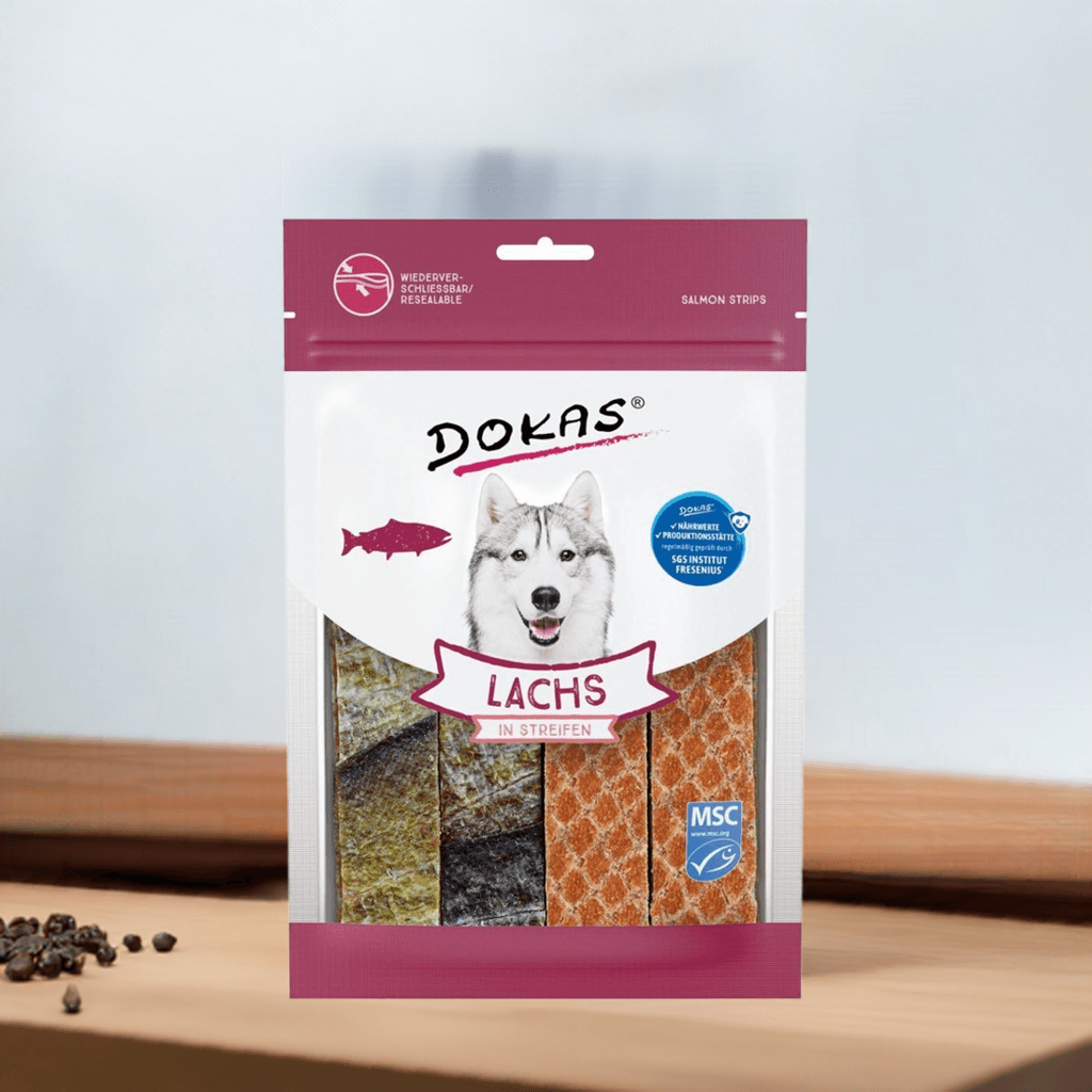 Dokas Laksestripes, 100 gram, produceret i Europa