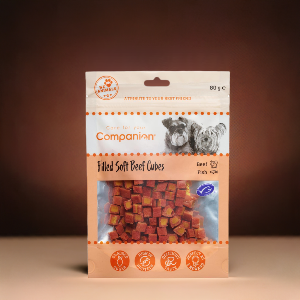 Companion "Bløde okseterninger fyldt med laks og torsk" 80 gram, 100 % naturlig (kopi)