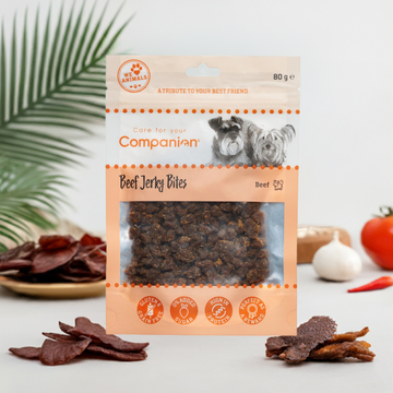 Companion "Beef jerky bites" - tørret oksekød i bidder, 80 gram, 100 % naturlig
