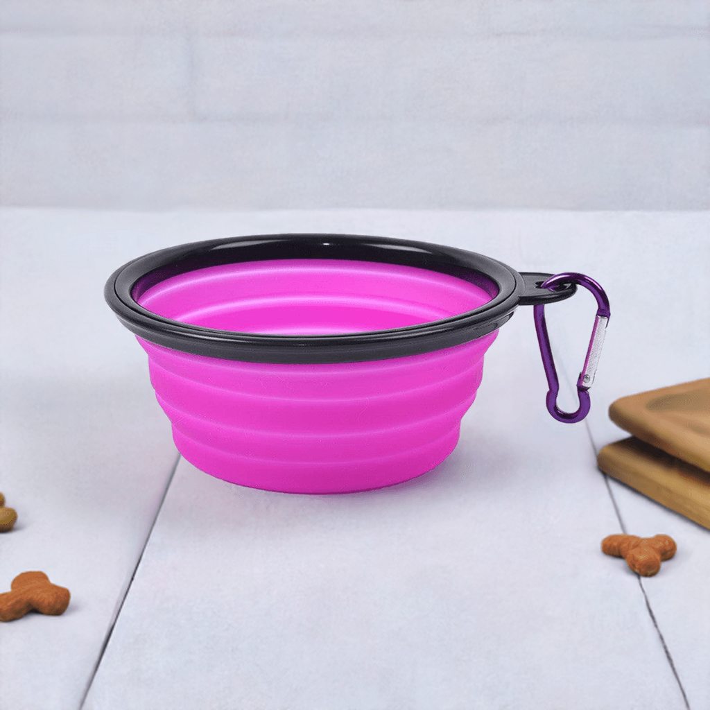 Pink stor hundeskål i plast – sammenklappelig rejsemodel