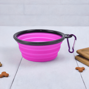 Pink stor hundeskål i plast – sammenklappelig rejsemodel